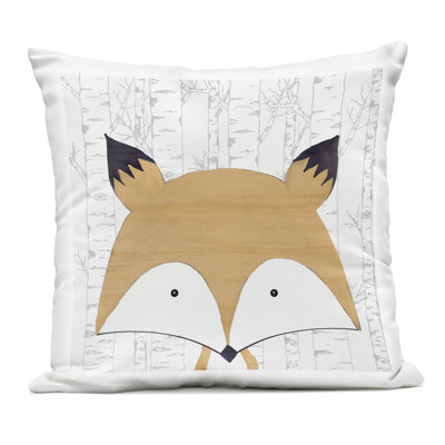 Whimsical Fox on Birch Design by Kim Allen Outdoor Printed Pillow