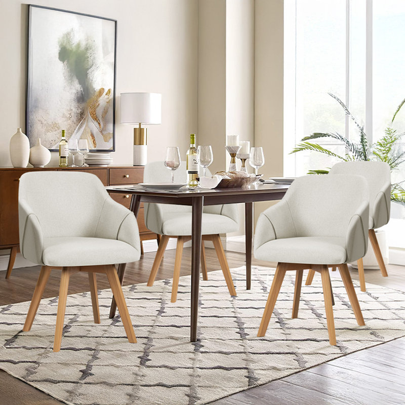 Swivel Linen Modern Upholstered Back Dining & Side Chair, White