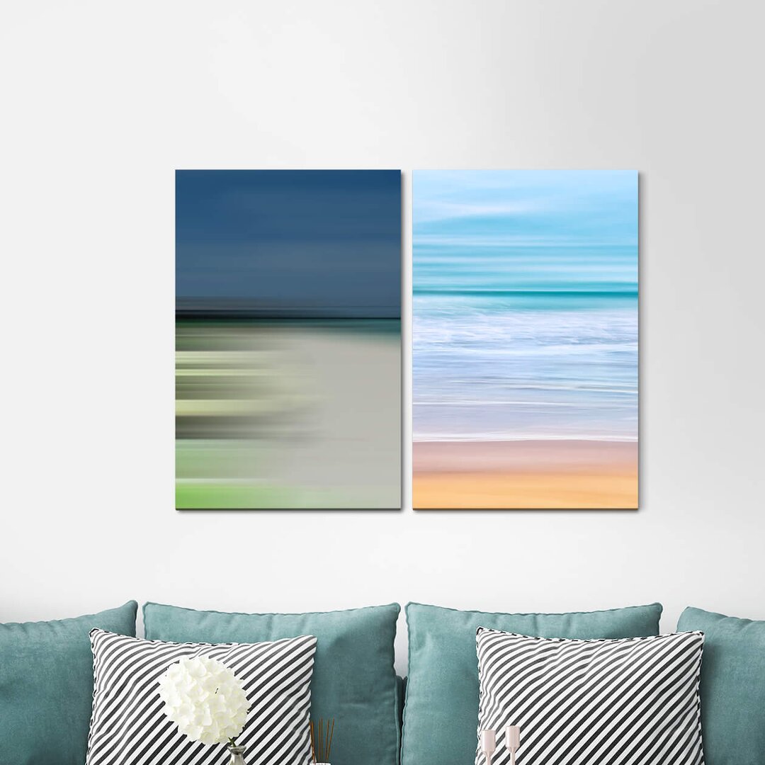 2-tlg. Leinwandbilder-Set Waves Sea Beach Minimal Pastel Colours Softness