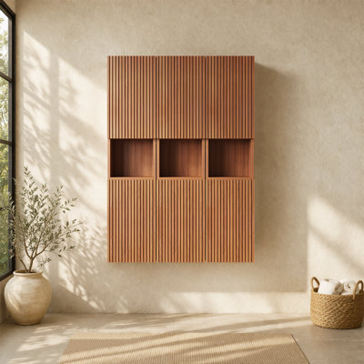 Meuble-lavabo mural moderne en noyer massif 41 po avec tablette