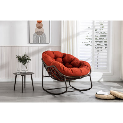 Fauteuil à bascule d'extérieur orange, pour terrasse, salon, véranda, rembourré, structure en acier