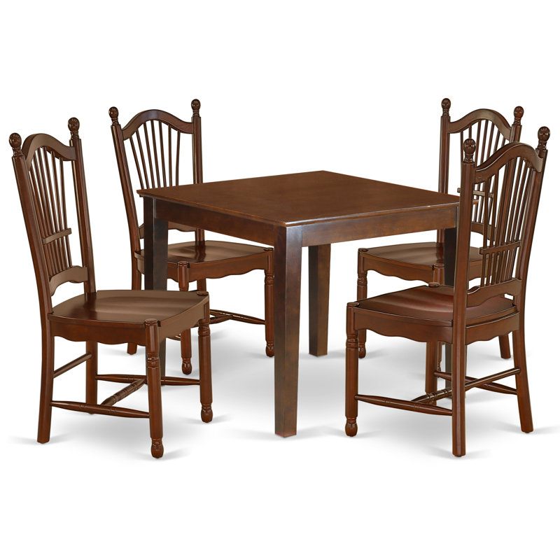 Ensemble de table de salle à manger 5 pièces moderne comprenant une table carrée en bois et 4 chaises de salle à manger, acajou