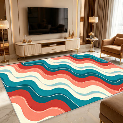 Tapis bleu sarcelle ondulé pour le salon, doux et confortable, convient à toutes les saisons, facile à entretenir, tapis d'intérieur lavable à la machine, sous la ferme pour la chambre à coucher, la salle à manger, le bureau, le patio, le balcon, la décoration intérieure