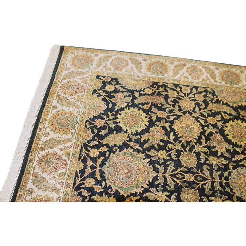 Hand Knotted Wool Area Rug in Black And Gold