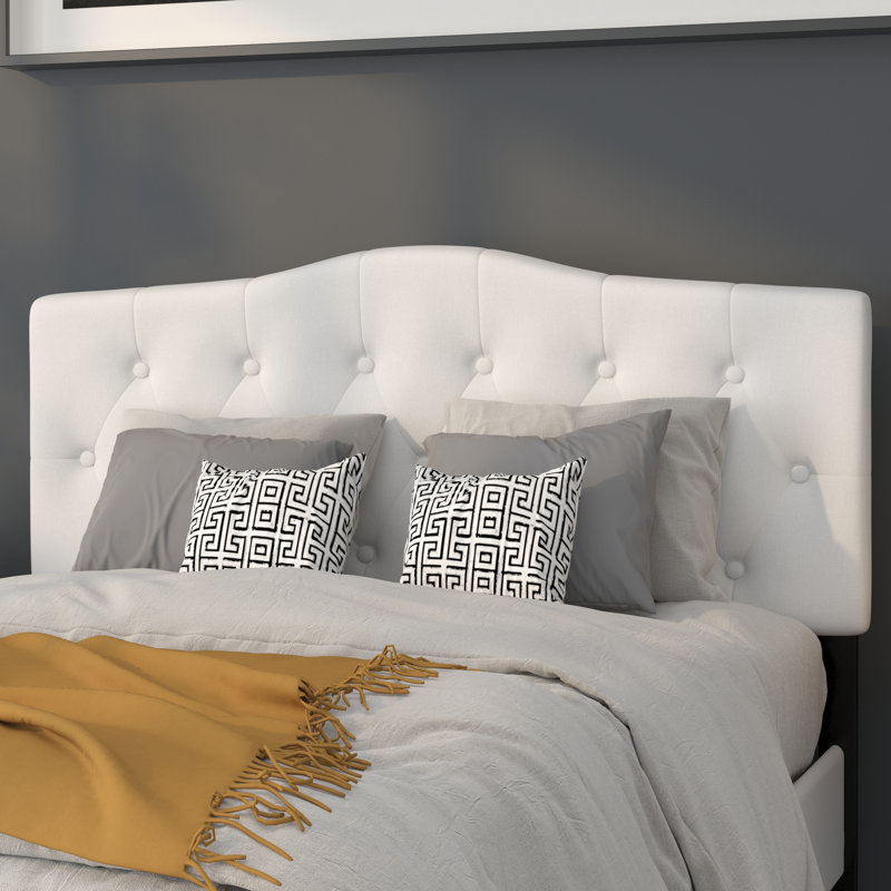 Ciriaca Arched Button Tufted Upholstered Headboard, Full, White