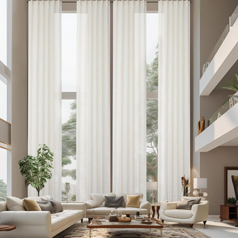 Aarush Sheer Curtain Pair, 52" W x 204" L, Light Linen