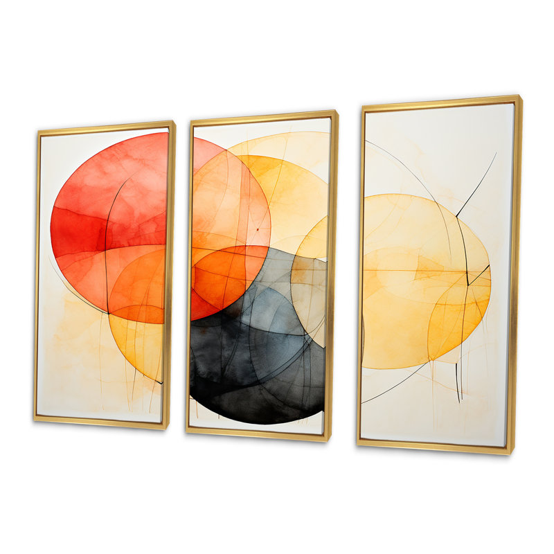 Motif géométrique de couleurs douces III - art mural géométrique, Cadre flottant doré, H 40 po x l 61 po x P 1 po
