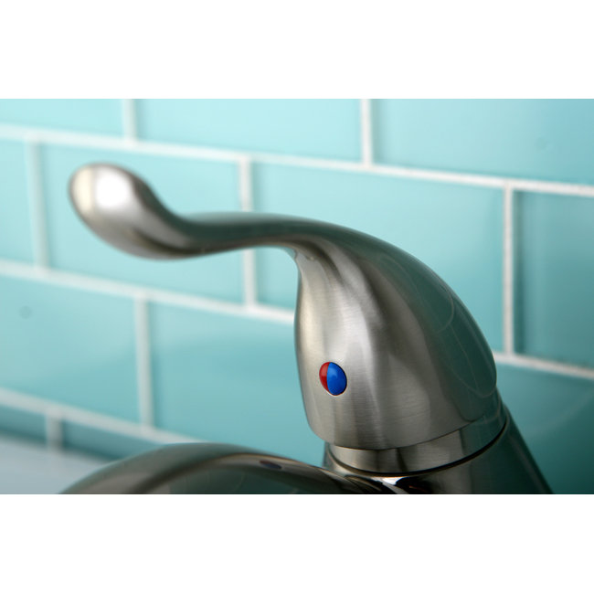 Kingston Brass Yosemite Single-Handle 3-Hole Deck Mount 4" Centerset Bathroom Faucet with Plastic Pop-Up, Brushed Nickel