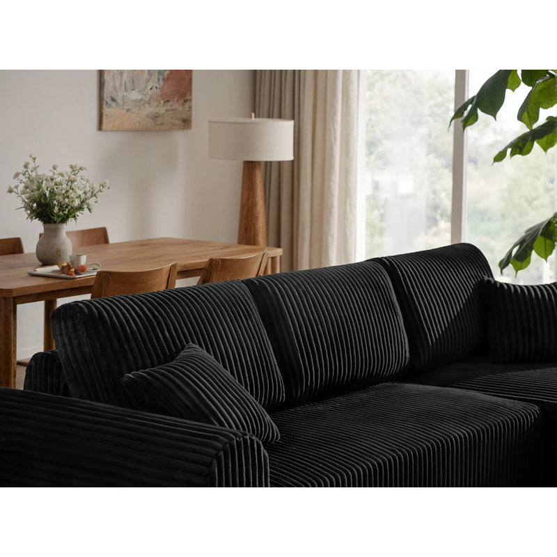 Tissu modulaire en velours côtelé 109 po x 69 po sans assemblage requis. Capacité de 1 400 lb pour le salon., Noir