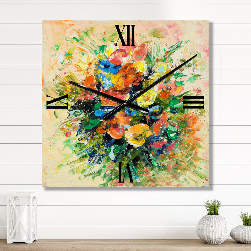 Horloge murale traditionnelle avec bouquet de fleurs fraîches rétro, Grand