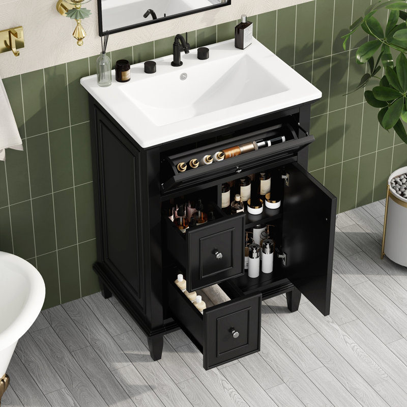 Meuble-lavabo 24 po avec lavabo, Noir
