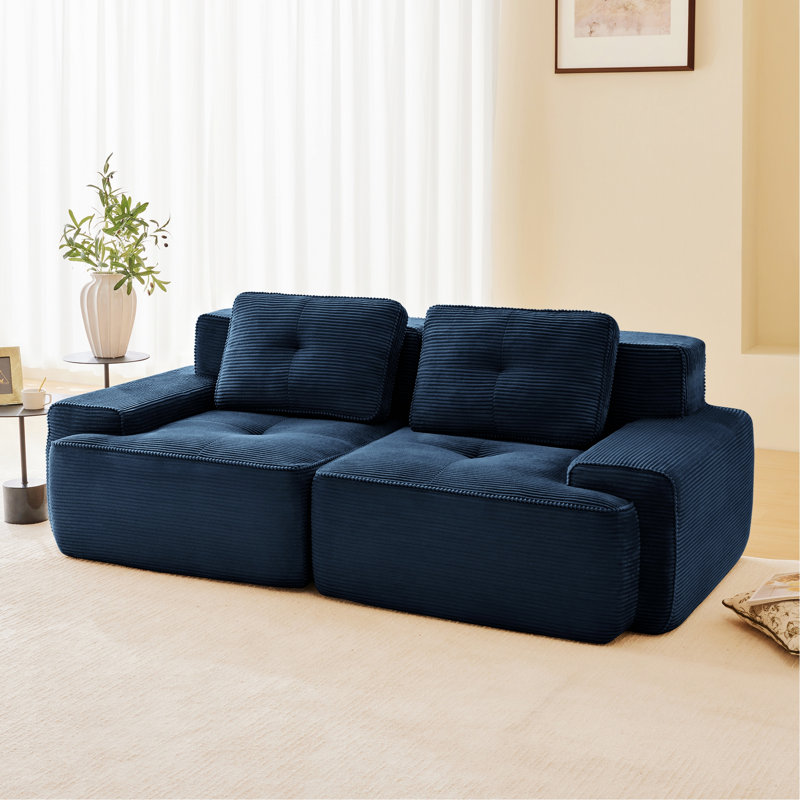 Canapé d'intérieur pour espace de vie, causeuse modulaire avec design capitonné, Velours côtelé bleu, Blue