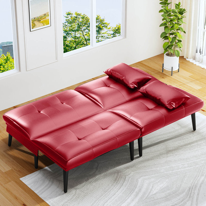 Canapé-lit convertible futon, 69 po Futon canapé-lit, canapé-lit multifonctionnel avec 2 coussins et coussins de dossier, canapé-lit ajustable à 5 positions pour petit salon dans un dortoir,