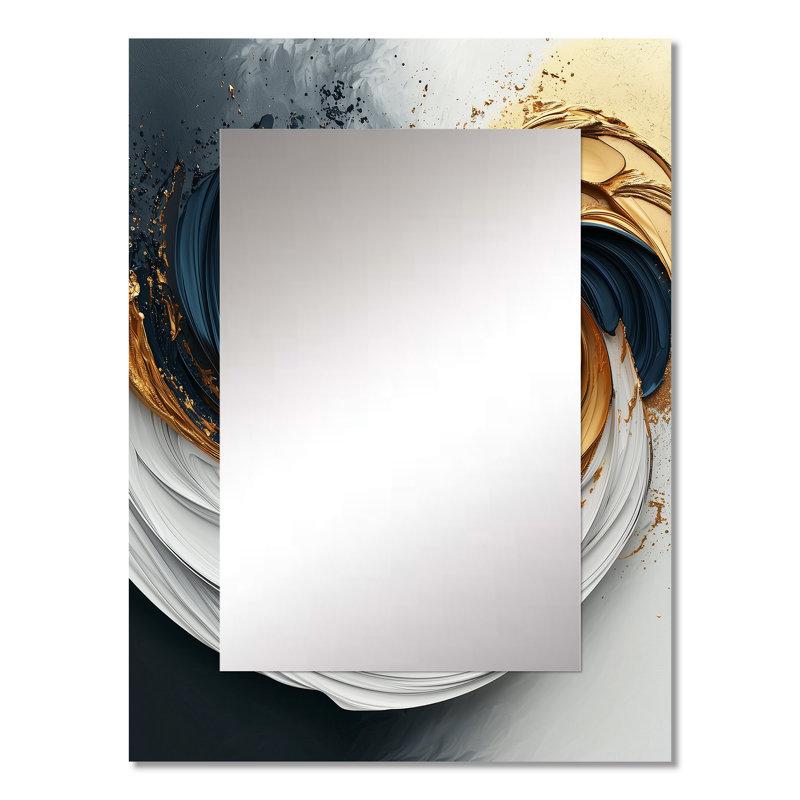 Gold Abstract Shapes And Lines - Abstract Shapes Decorative Wall Mirror, Modern Mirror, Printed Metal Art, 32" x 24"