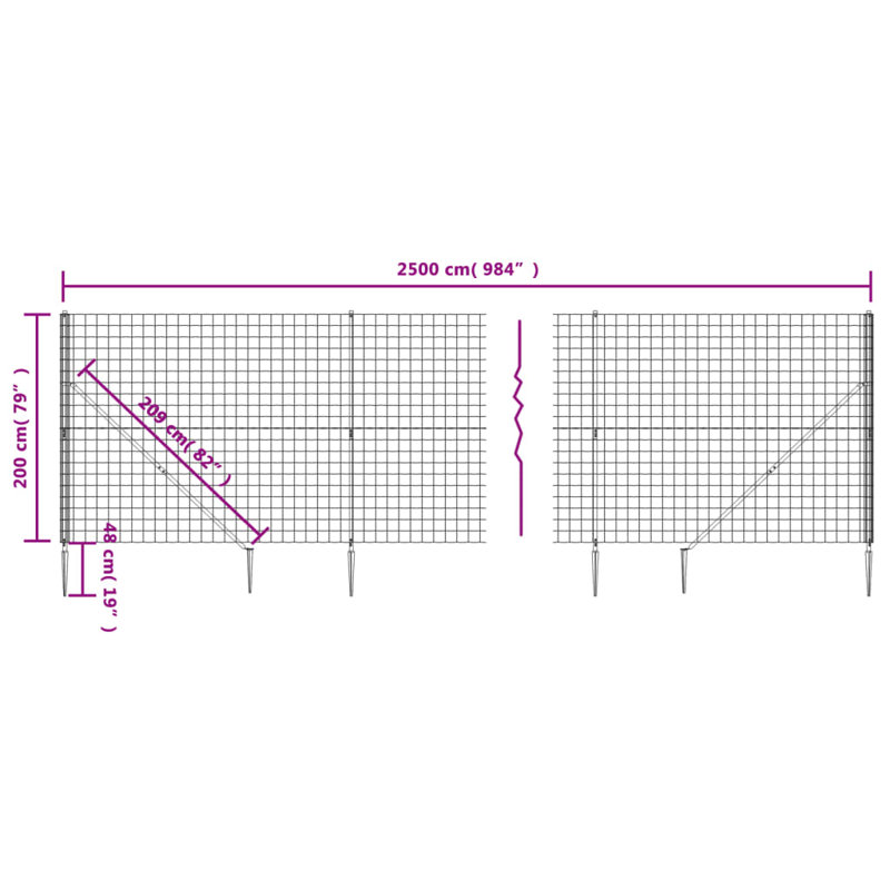 Atanasio Metal Wire/Mesh Fence, Anthracite, 200cm H x 2500cm W x 10cm D, 13