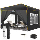  10' x 10' Pop up Canopy, UV and Rain Resistant Canopy Shelter with 4 Removable Sidewalls and Sandbags, Outdoor Canopy with Carry Bag for Grass, Beach and Camping