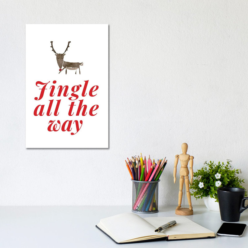 Christmas - Jingle All The Way With Reindeer - Wrapped Canvas Print, 20.32 cm H x 30.48 cm W