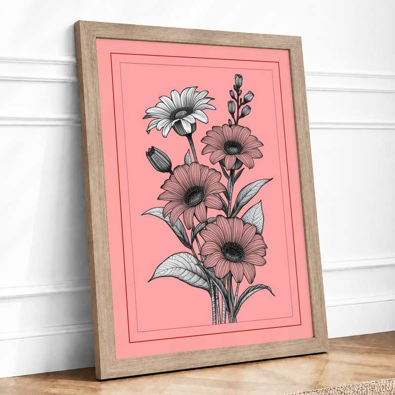 Daisy Cluster Botanical - Framed Print, A2 - 59.4 x 42.0 cm, Oak