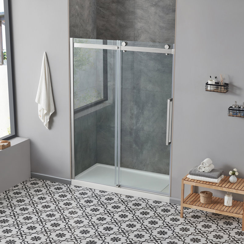 OVE Decors Bel Soft Close 60" x 78" Frameless Sliding Soft Close Shower Door, Satin Nickel
