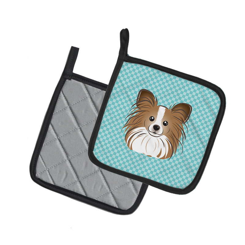 Cuisinier poignée papillon caroline trésors Checkerboard, Bleu
