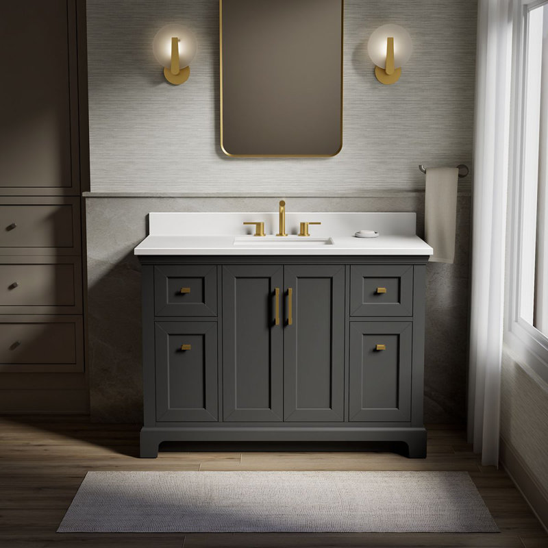 Charlemont 48 In. Bathroom Vanity Cabinet With Sink And Quartz Top, Dark Warm Gray
