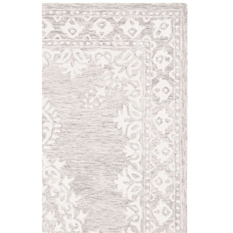 Demetirus Ebony Hand Tufted Wool/Cotton Oriental Rug in Gray/Ivory, Rectangle 3' x 5'