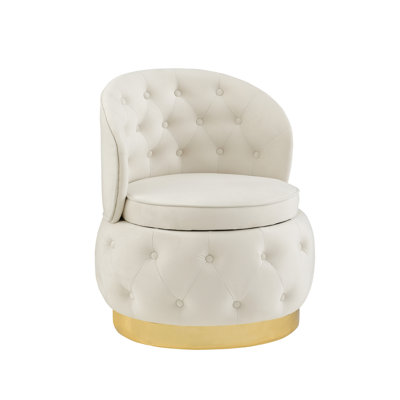 Chaise pivotante à 360 degrés avec rangement - Velours beige doux pour le bureau
