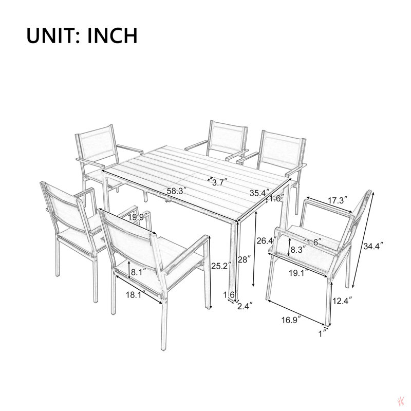 Ensemble repas extérieur pour 6 personnes, Noir