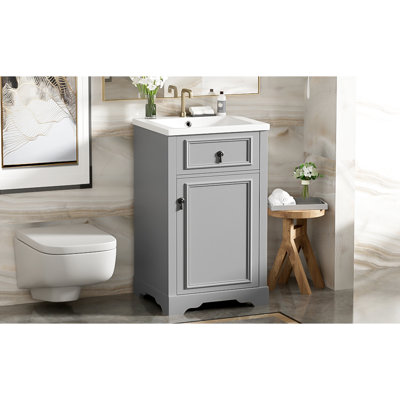 Meuble-lavabo de 20 pouces avec lavabo en céramique, tablette réglable et support pour petite porte à fermeture en douceur, élégantes salles de bain à poignée en alliage d'aluminium
