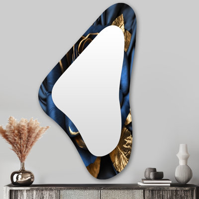 Gilded Rose In Kings Blue I - Rose Asymmetrical Shapes - Traditional Large Wall Mirror
