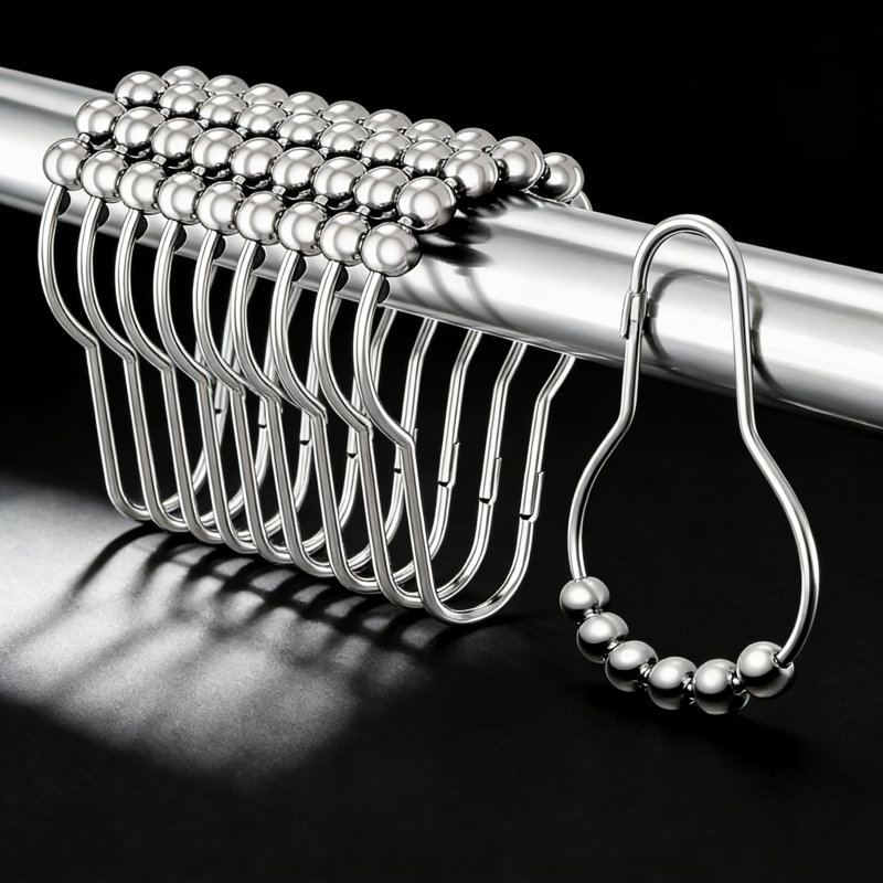 Paquet de 12 crochets de rideau de douche en acier inoxydable antirouille, anneaux de douche à bille roulante antidérapants en nickel poli avec verrouillage sécuritaire, glissement sans effort pour la salle de bain