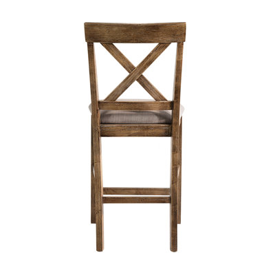 Sans accoudoirs, revêtu de lin, 2 chaises de salle à manger, bois en forme de X, brun clair et chêne antique, siège rembourré, hauteur de comptoir à hauteur standard, dossier croisé, couleur, siège uni