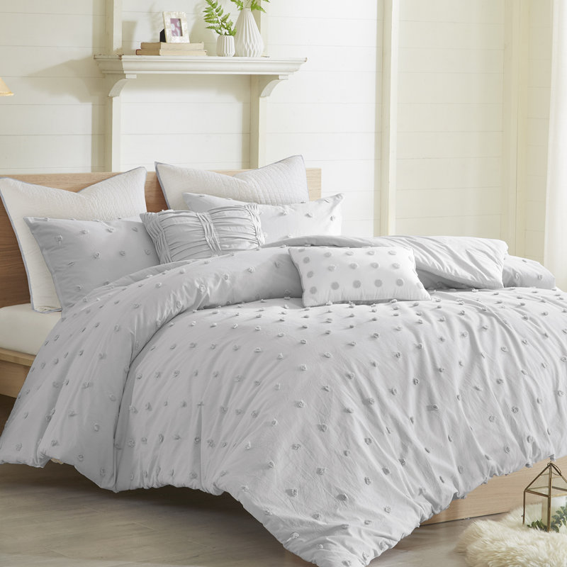 Gray Cotton Jacquard King/Cal King Duvet Cover Set with Shams and Pillows