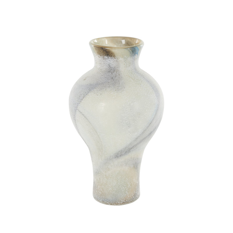 Razan Glass Distressed Decorative Cream Vase with Blue and Tan Texturing