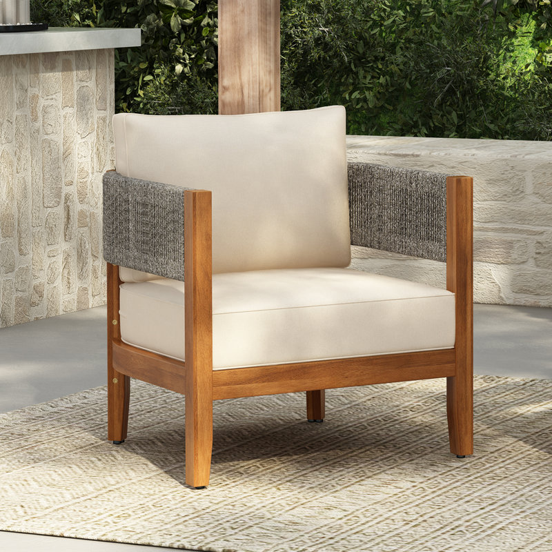 Chaises longues d'extérieur en bois d'acacia Cniyah avec corde et coussins tissés