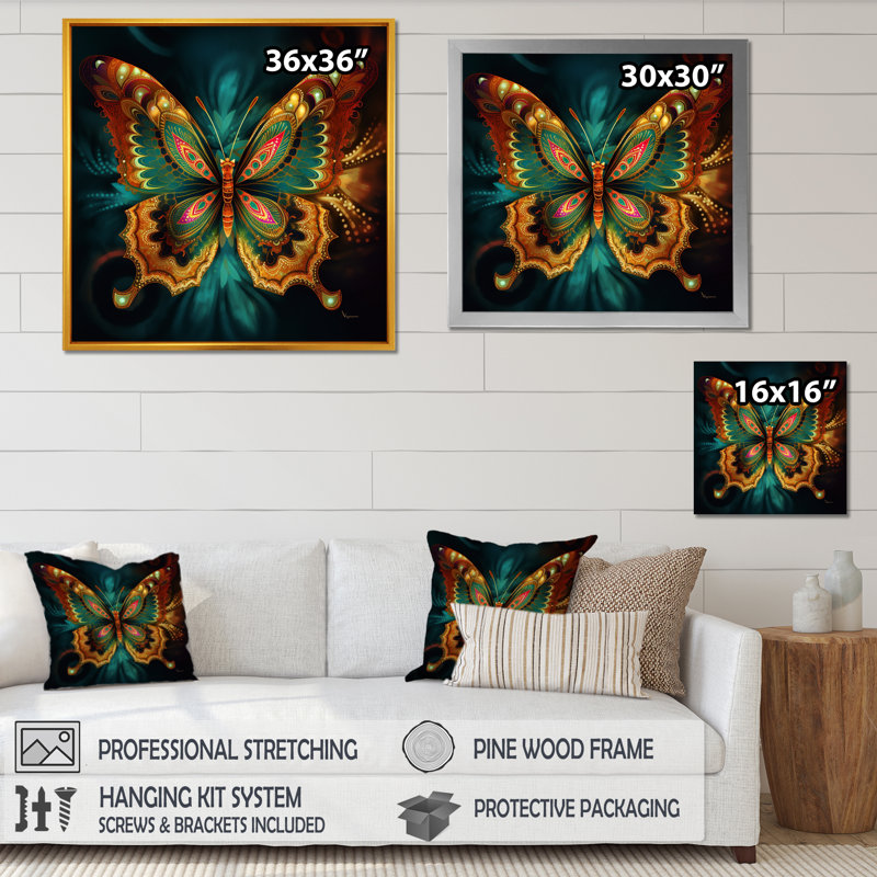 Papillon magique éthéré I, Cadre simple noir, H 36 po x l 36 po x P 1,5 po