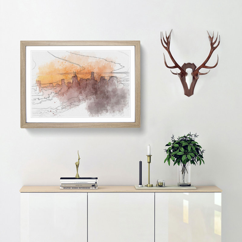 Downtown Los Angeles at Sunset in Abstract - Picture Frame Graphic Art Print, Oak Framed, 48cm H x 65cm W x 2cm D