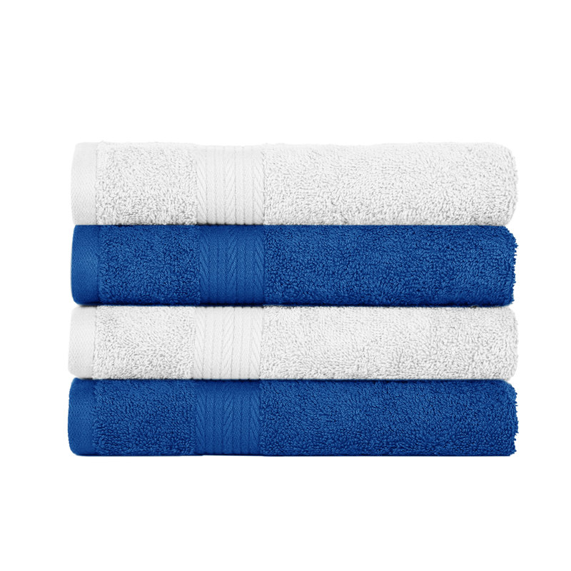 Essuie-mains 100% coton 600 g / m² couleurs assorties, Blanc / bleu marine