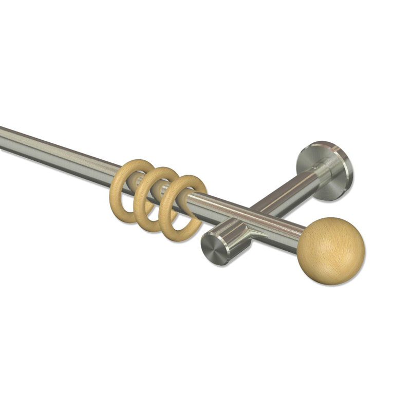 Herschel Curtain Pole Set, 5cm H x 420cm W x 11cm D, Stainless Steel/Beech Lacquered