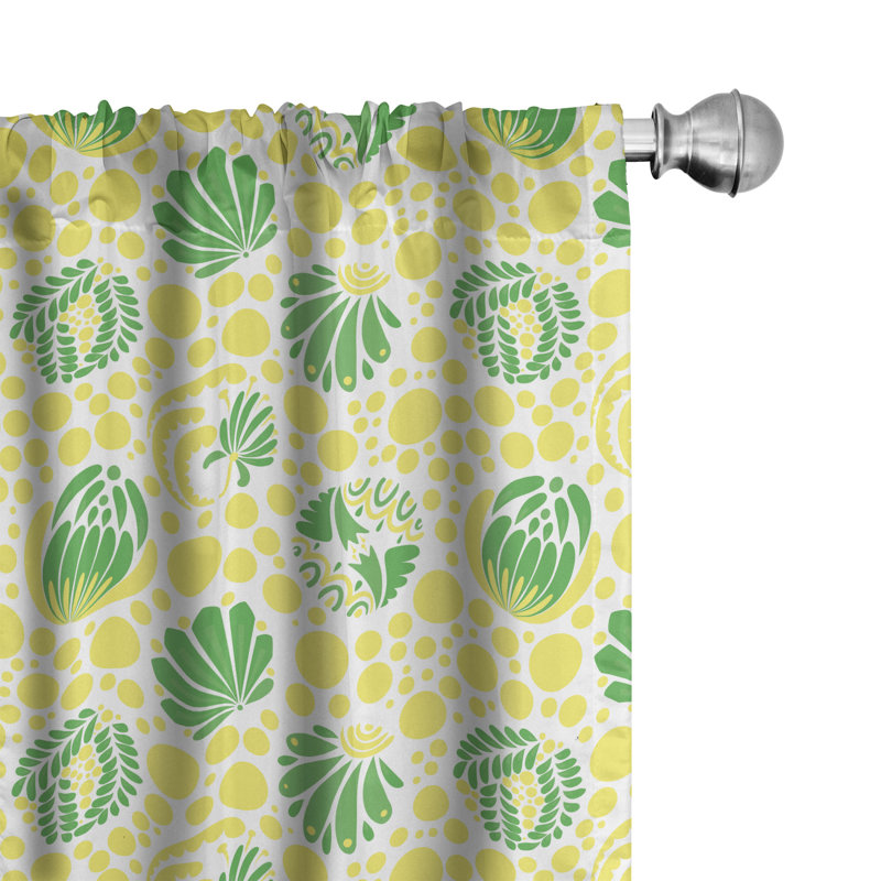 Rideaux 4 panneaux East Urban Home, ornements de motifs de feuilles, moutarde et vert forêt, L 56 po x L 95 po
