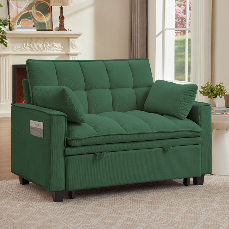 Jeronimas 48.03''  Pin Striped  3 in 1 Convertible Sleeper Sofa Bed, Green