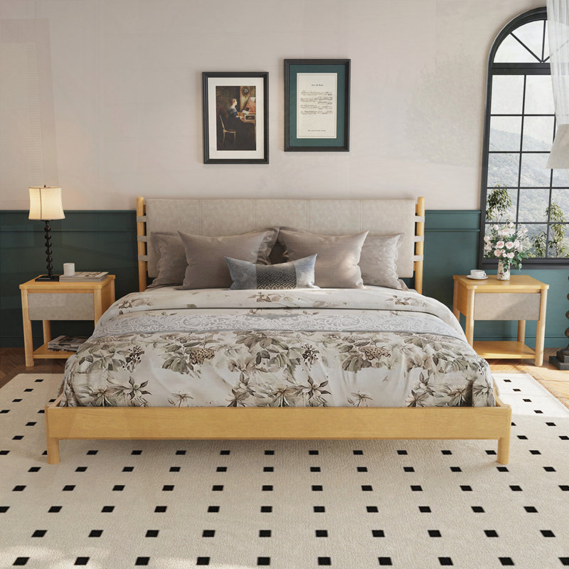 Ensemble de base de lit très grand moderne avec 2 tables de chevet, Naturel, Très grand