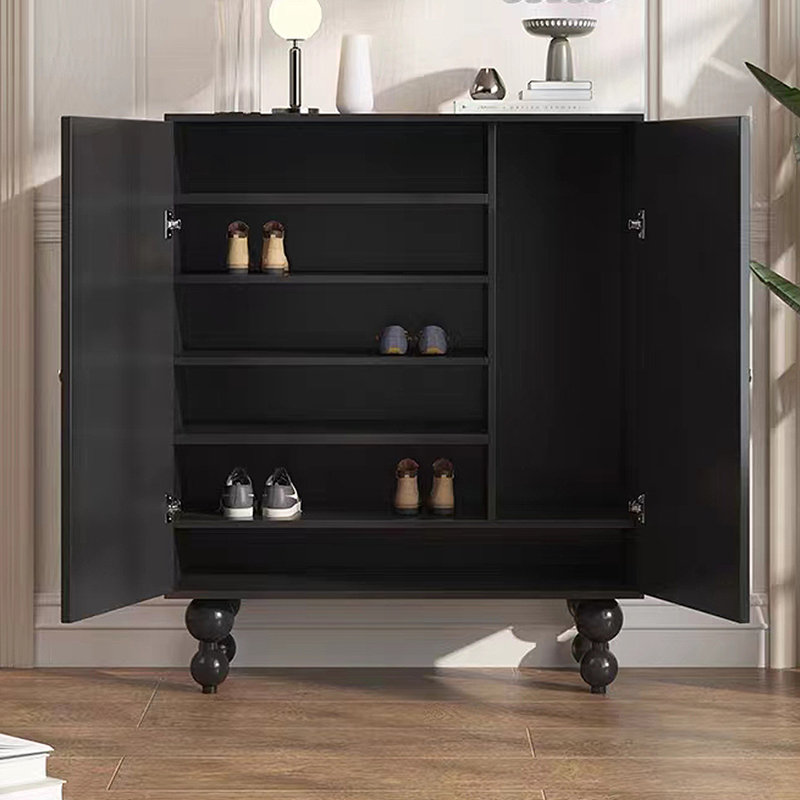 20 Pair Solid Wood Shoe Storage Cabinet, Black