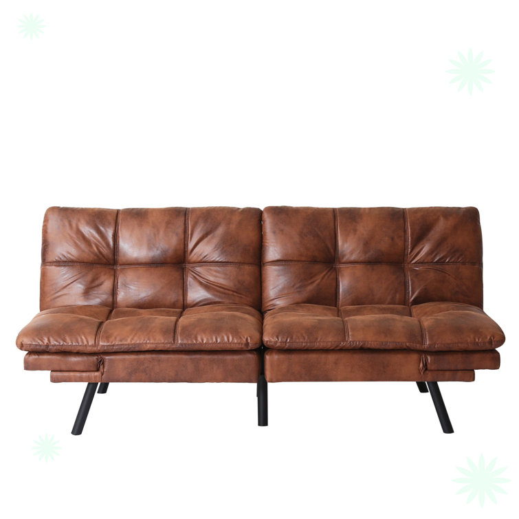 71'' Wide Faux Leather Convertible Sofa with Adjustable Armrests