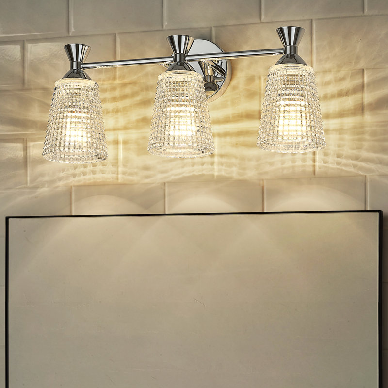 Meuble-lavabo rustique rustique 3 lumières à abat-jour en verre et chrome