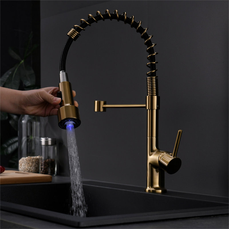 Robinet de cuisine à DEL avec douchette rétractable et robinet d'évier de cuisine à poignée simple