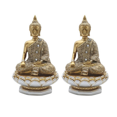 "2-PC Set" ICE ARMOR 6"H Earth Touching Buddha on Lotus Seat in Gold and Silver Figurine Figurine Statue Ornament Home/Room Decor and Perfect Gift Ideas for House Warming, Holidays and Birthdays Great Collectible Addition