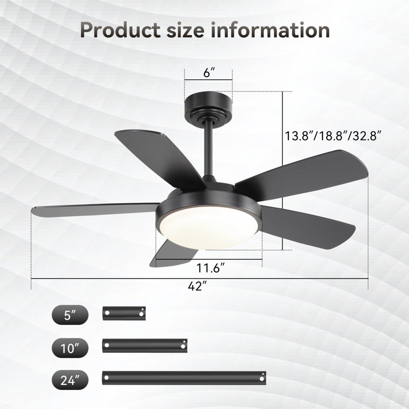 Ventilateur de plafond 42 pouces avec lumière DEL de 22 W et moteur à courant continu réversible avec pales en panneau de fibres à densité moyenne