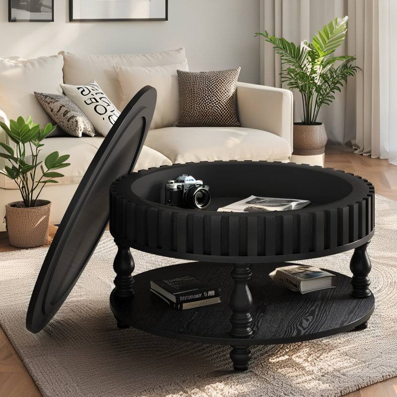 Table basse 31,5 "avec rangement rustique, Noir