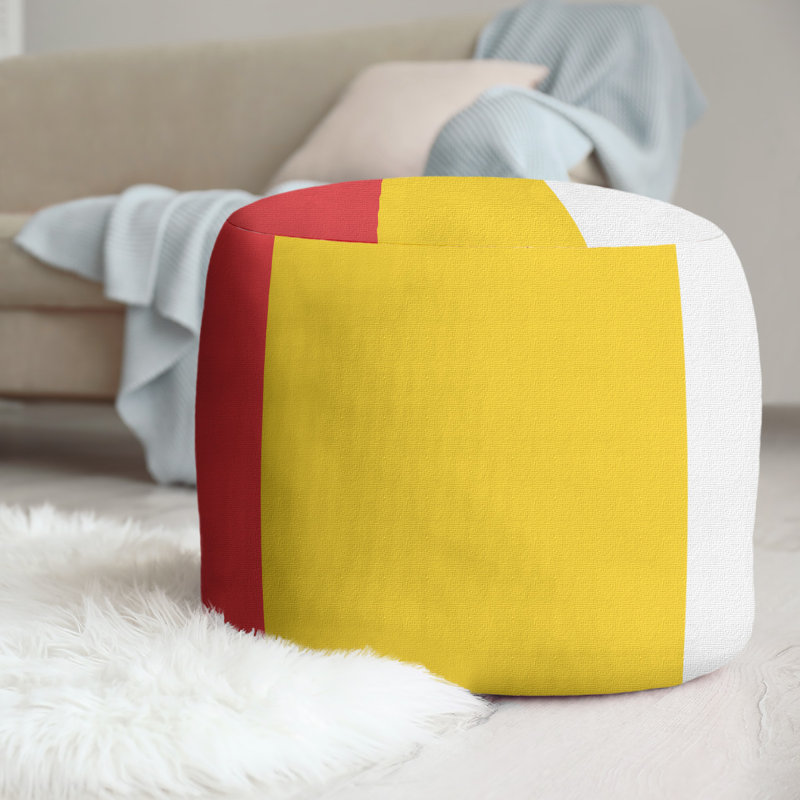 Repose-pieds cubique rond à rayures 20,5", Rouge / jaune / blanc
